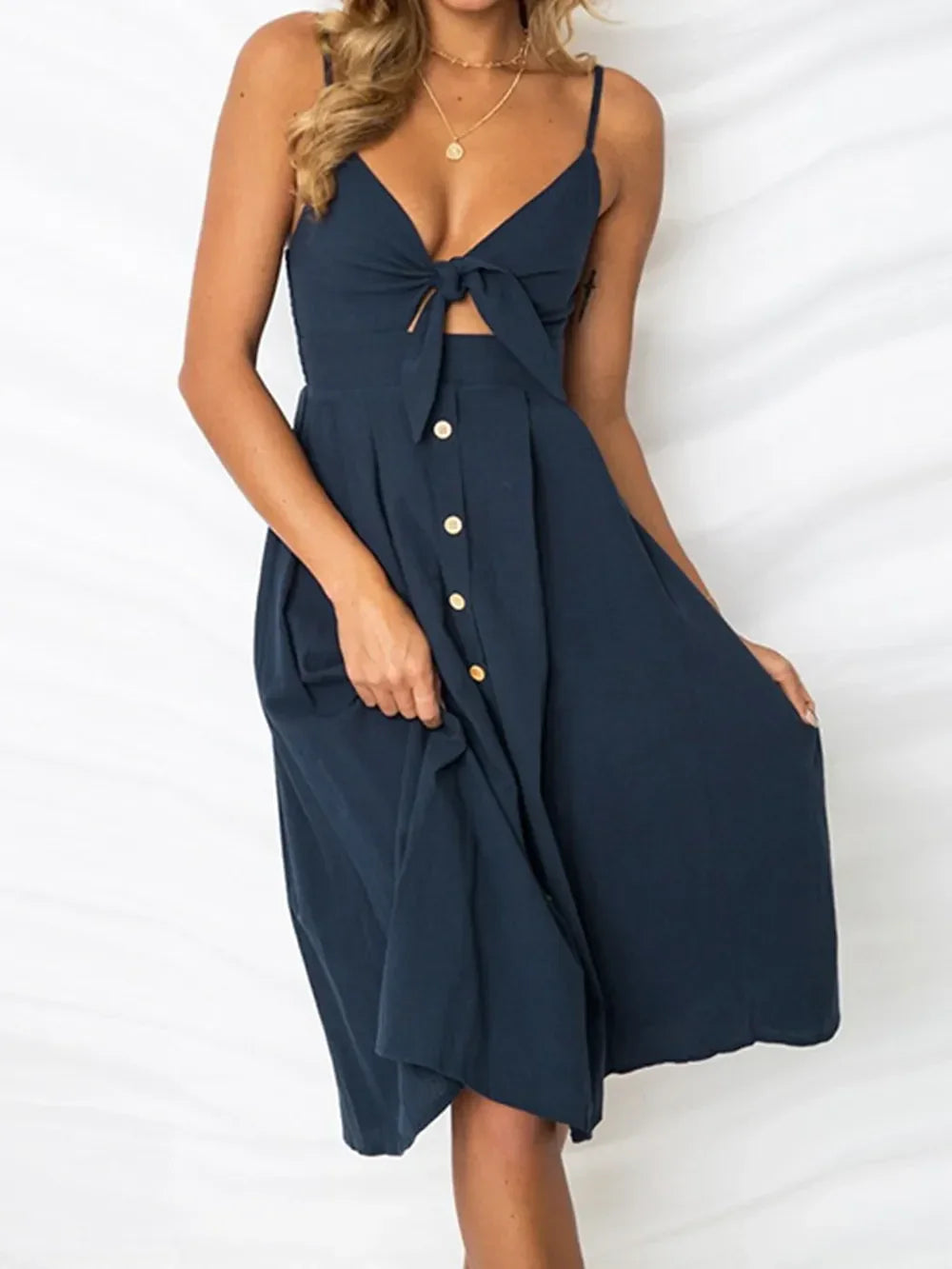 Cutout Smocked Sweetheart Neck Cami Dress - Southern Shores Clothing
