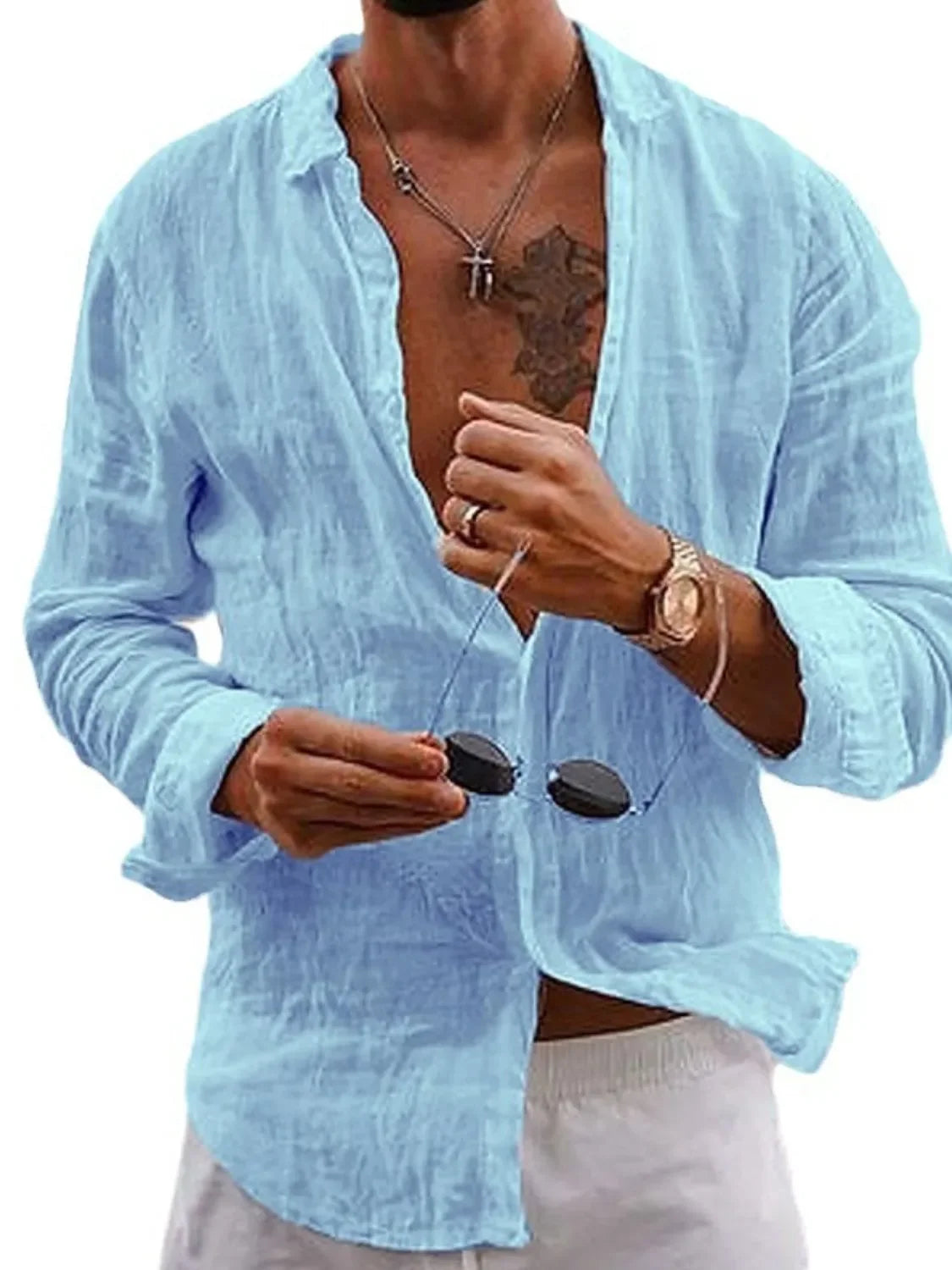 Plus Size Button Up Long Sleeve Cotton Shirt