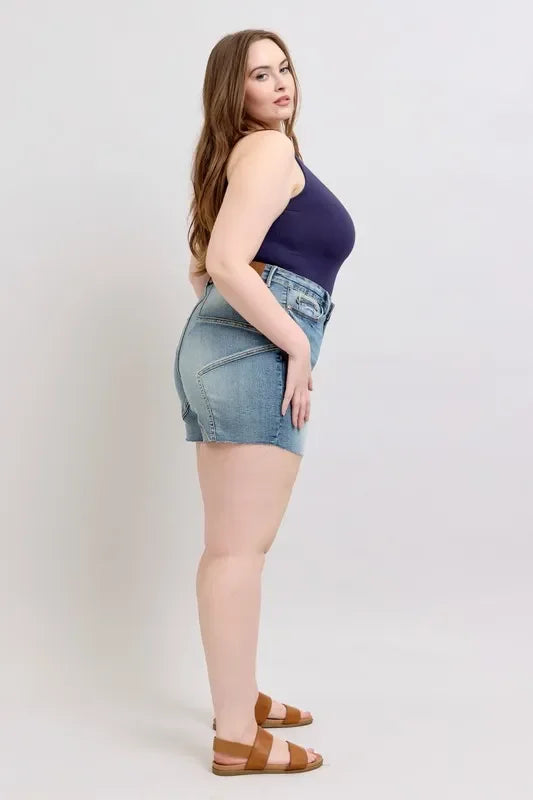 Plus Size Star Seam High Waist Denim Shorts - Southern Shores Clothing