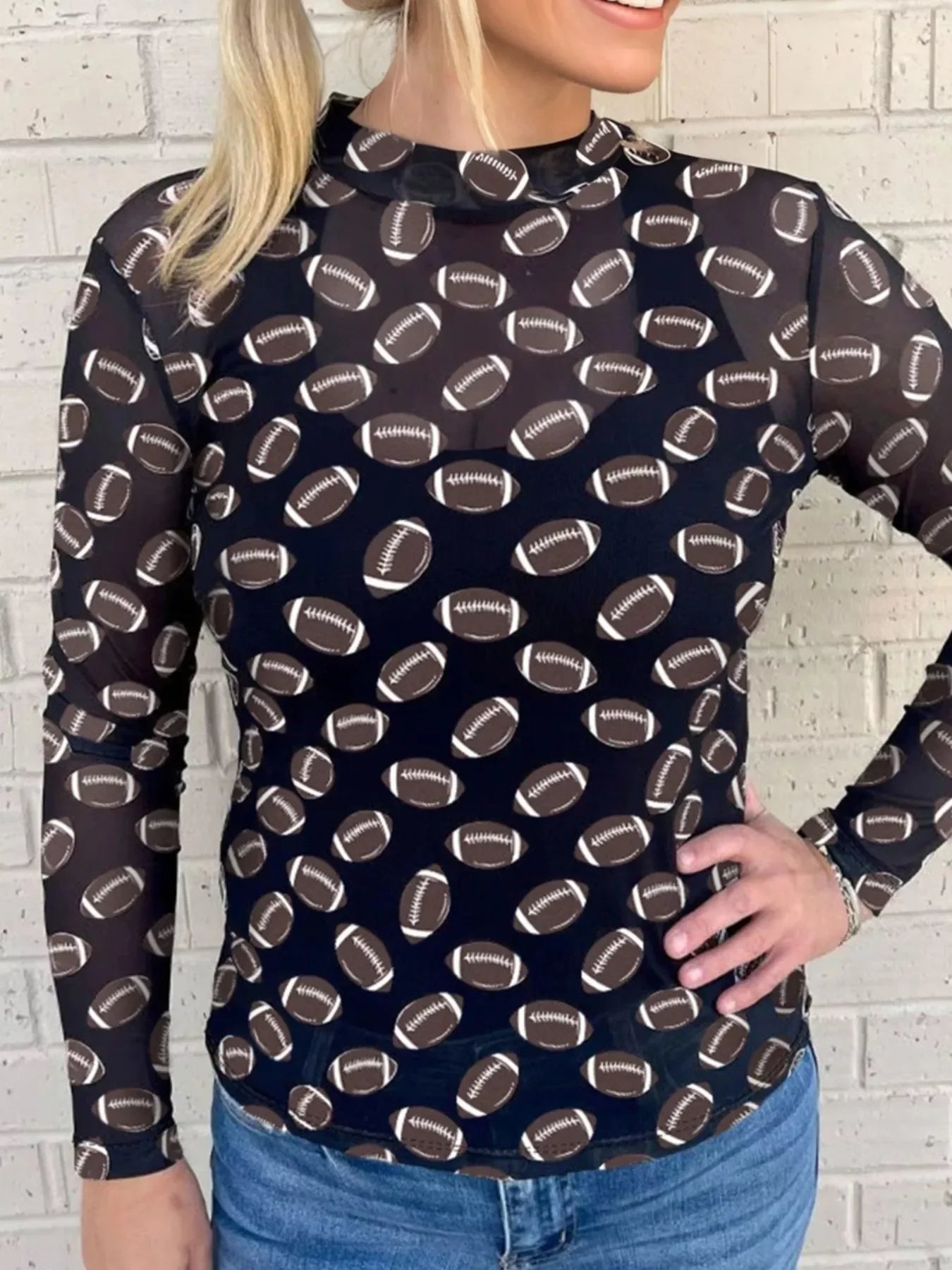 Stretch Mesh Sheer Long Sleeve Top With Coastal Flair - Southern Shores Clothing