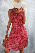 Printed V-Neck Tie Waist Mini Dress - Southern Shores Clothing
