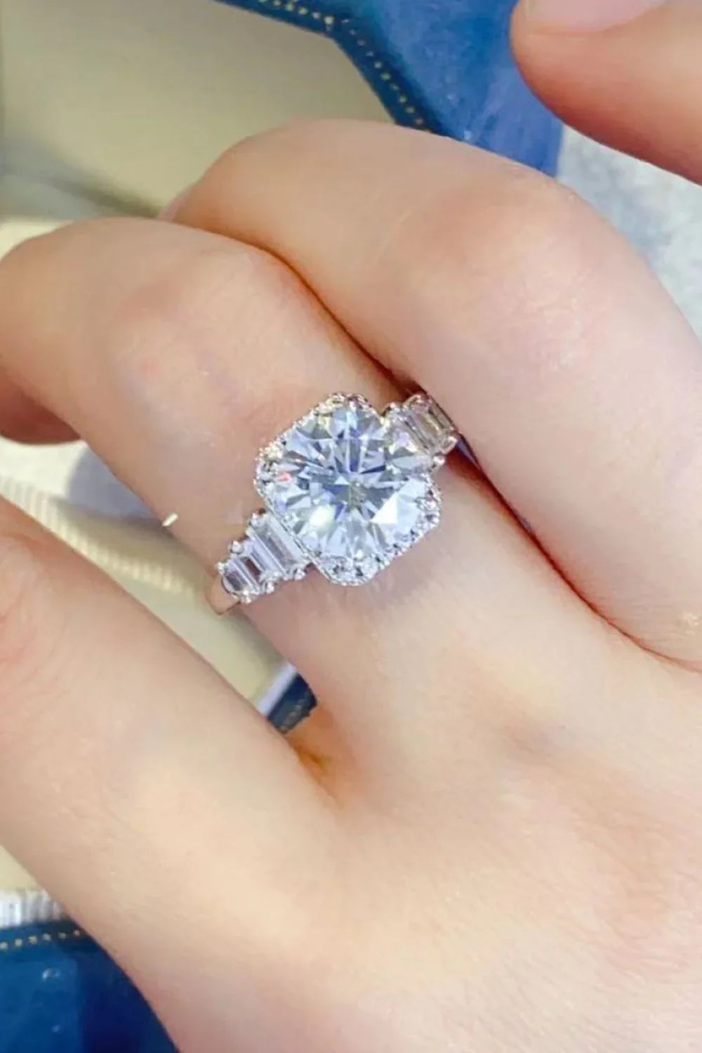 3 Carat Moissanite Sterling Silver Ring, Halo Setting - Southern Shores Clothing