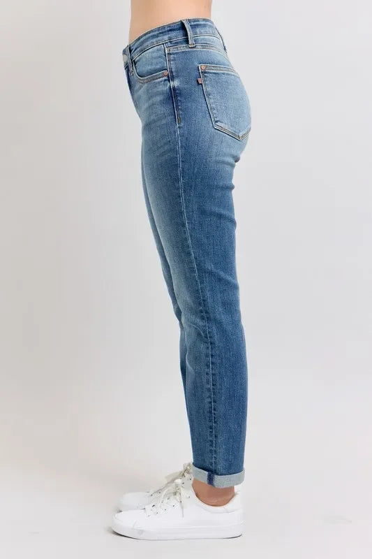 Mid Rise Skinny Cuff Plus Size Stretch Denim Jeans - Southern Shores Clothing