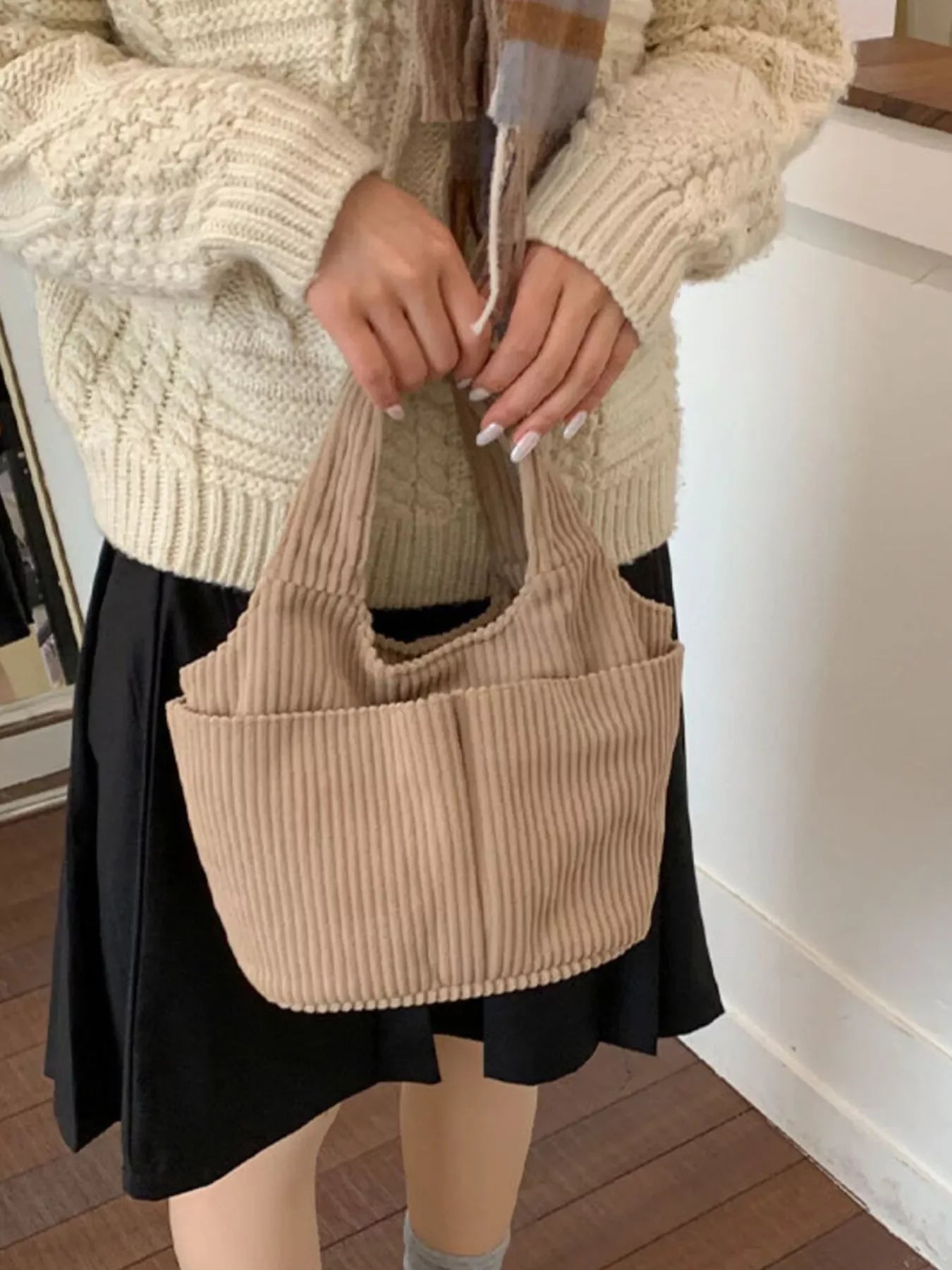 Corduroy Handbag With Classic Silhouette - Southern Shores Clothing