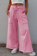 Mineral Wash High Waist Wide Leg Cotton Cargo Pants - Southern Shores Clothing