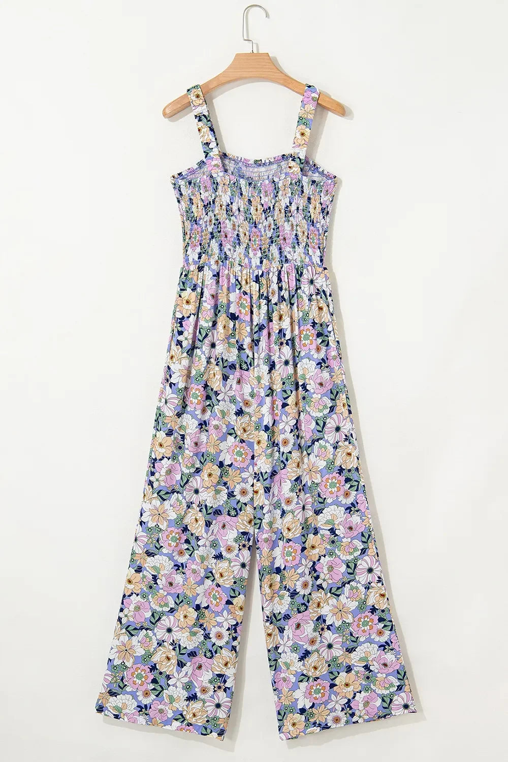Floral Print Smocked High Waist Square Neck Jumpsuit - Southern Shores Clothing