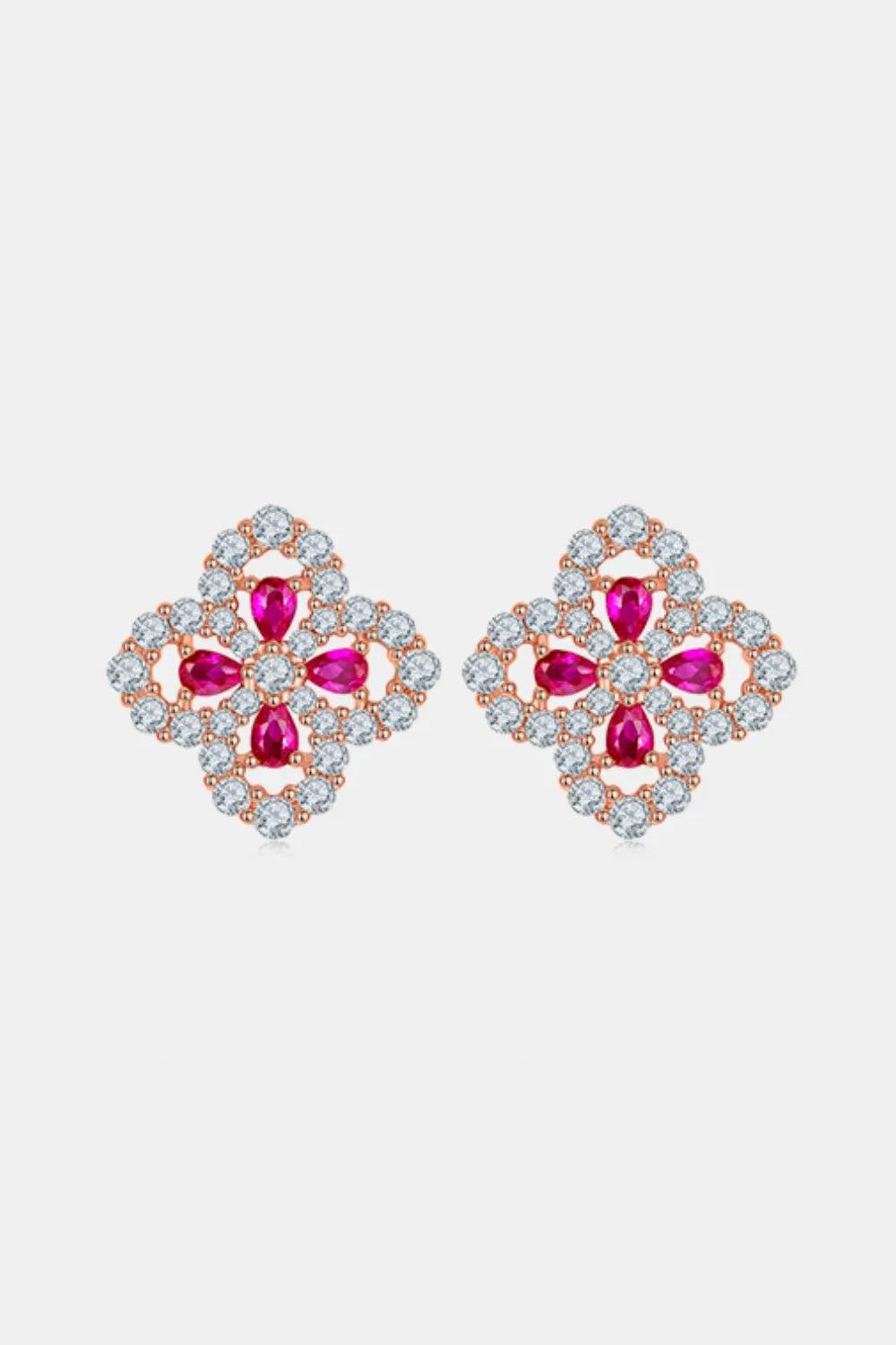 Southern Shores Sterling Silver Lab-Grown Ruby Flower Stud Earrings