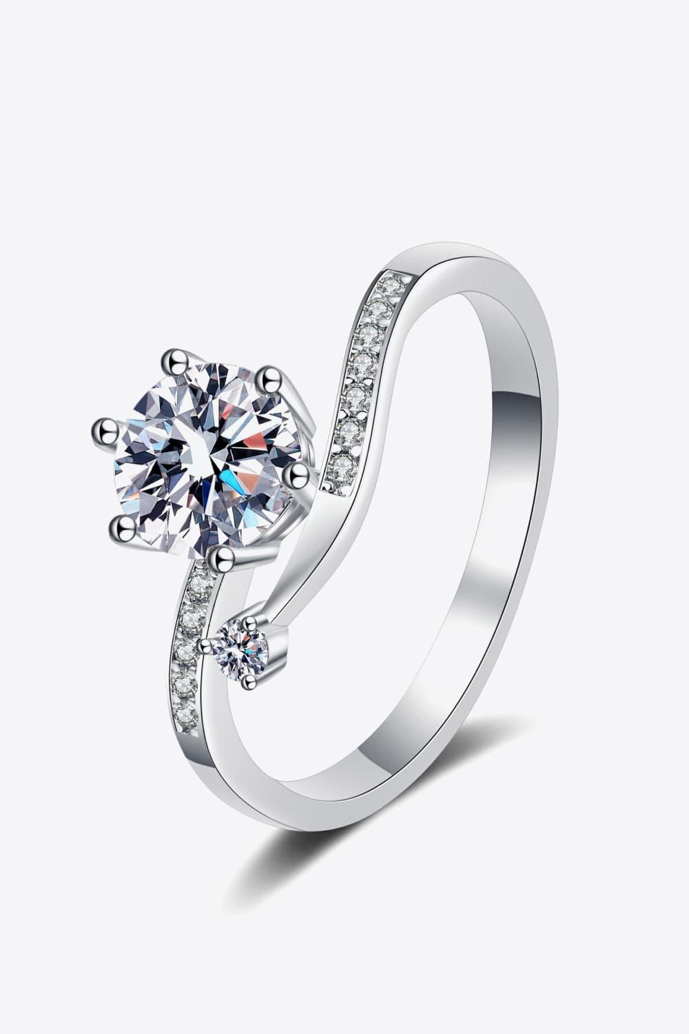 1 Ct Moissanite Rhodium-Plated Sterling Silver Bypass Ring - Southern Shores Clothing