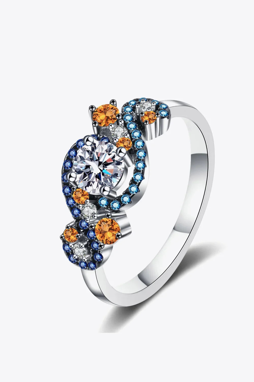 Moissanite Contrast Sterling Silver Ring With Halo - Southern Shores Clothing