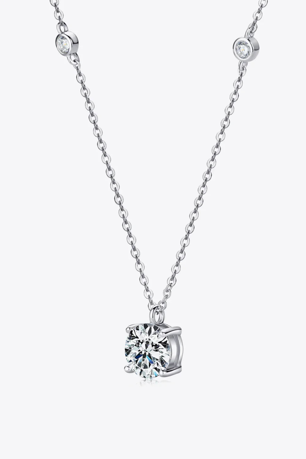 Moissanite Four-Prong Sterling Silver Necklace 18-Inch Chain - Southern Shores Clothing