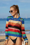 Openwork Stripe Long Sleeve Swim Cover Up - Southern Shores Clothing