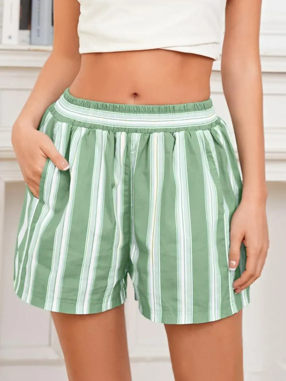 Striped Elastic Waist Casual Shorts For Daily Wear - Southern Shores Clothing