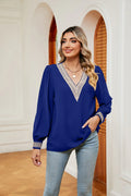Contrast Puff Sleeve Blouse With Polyester Fabric - Southern Shores Clothing