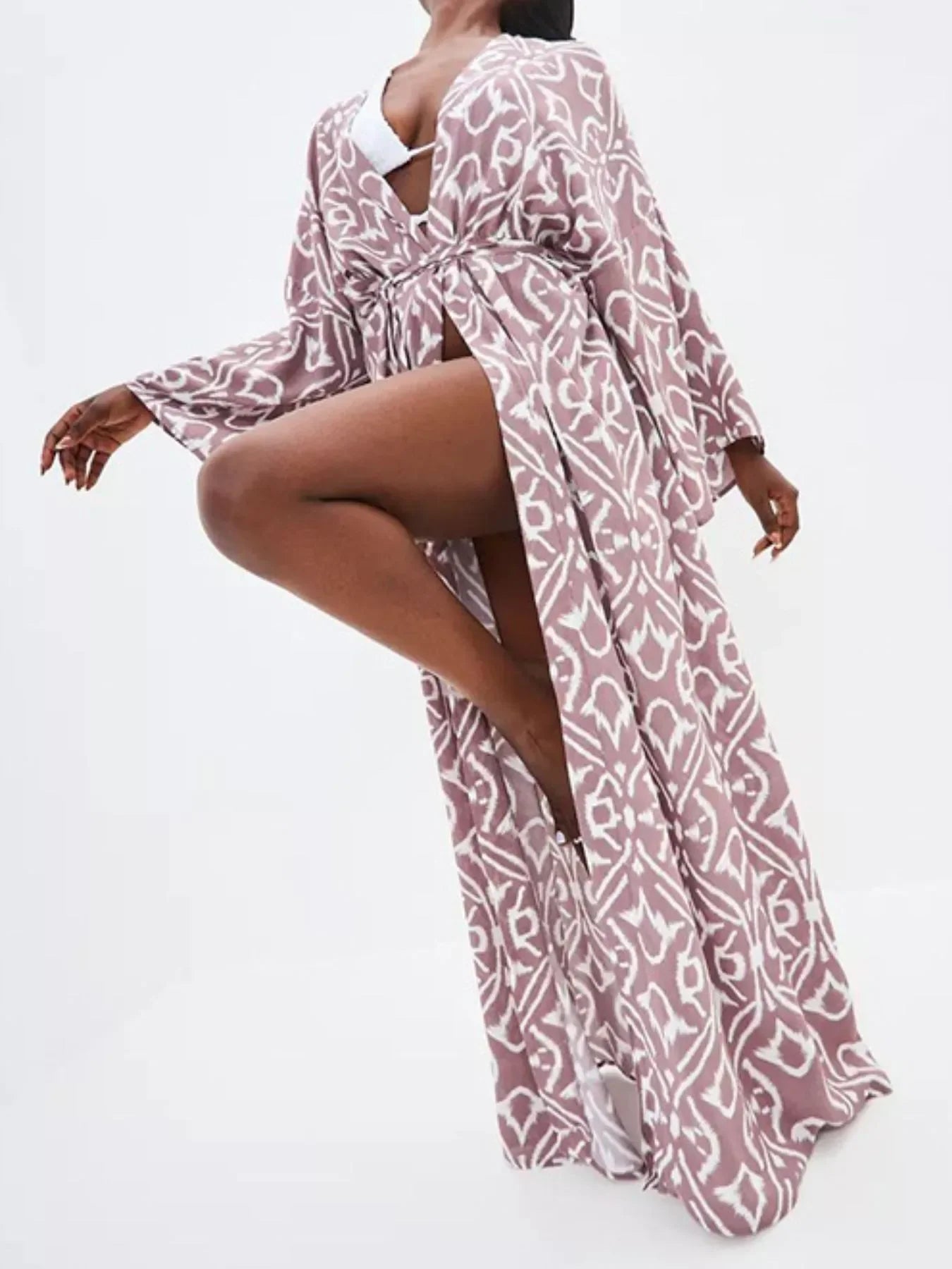 Geometric Print Surplice Swimwear Cover Up Dress One Size - Southern Shores Clothing