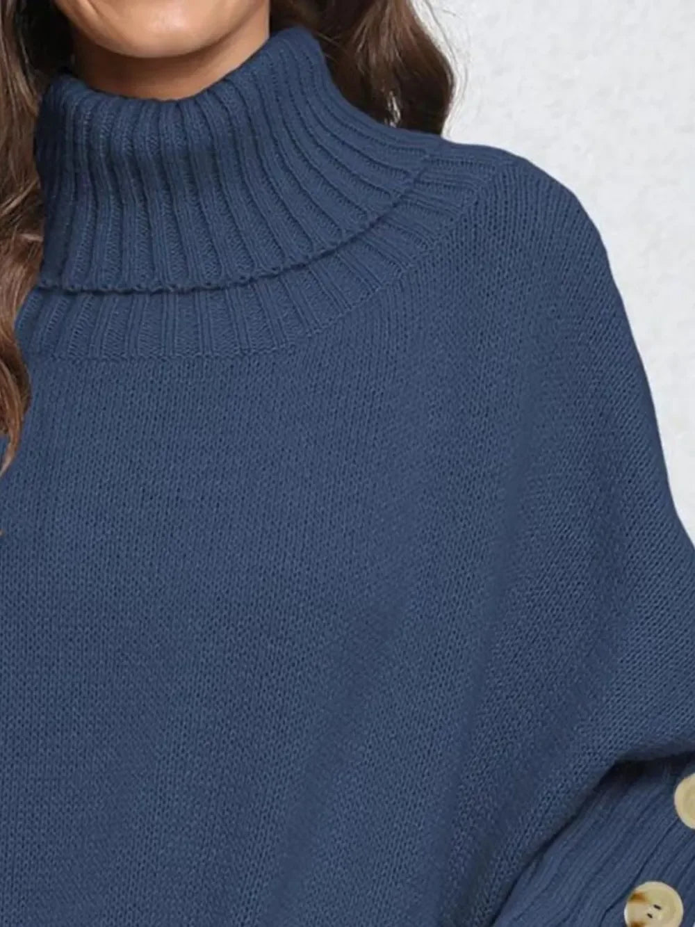 Turtleneck Sweater With Decorative Buttons - Southern Shores Clothing