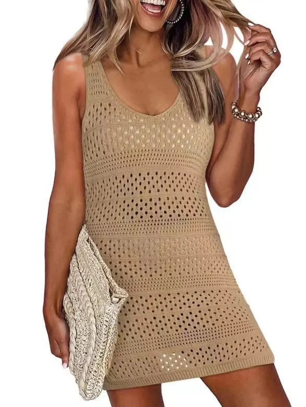 Openwork Sheer Scoop Neck Cover Up Beachwear - Southern Shores Clothing