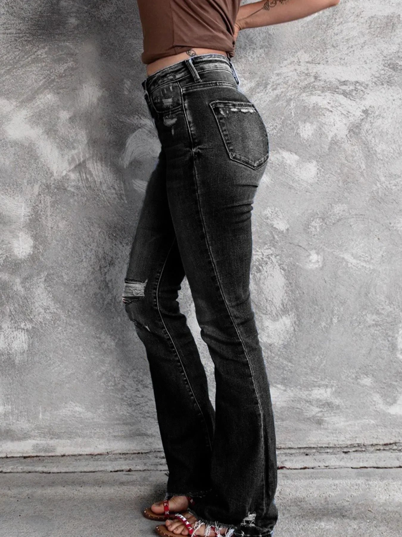 Beach Inspired Distressed Flare Jeans With Pockets - Southern Shores Clothing