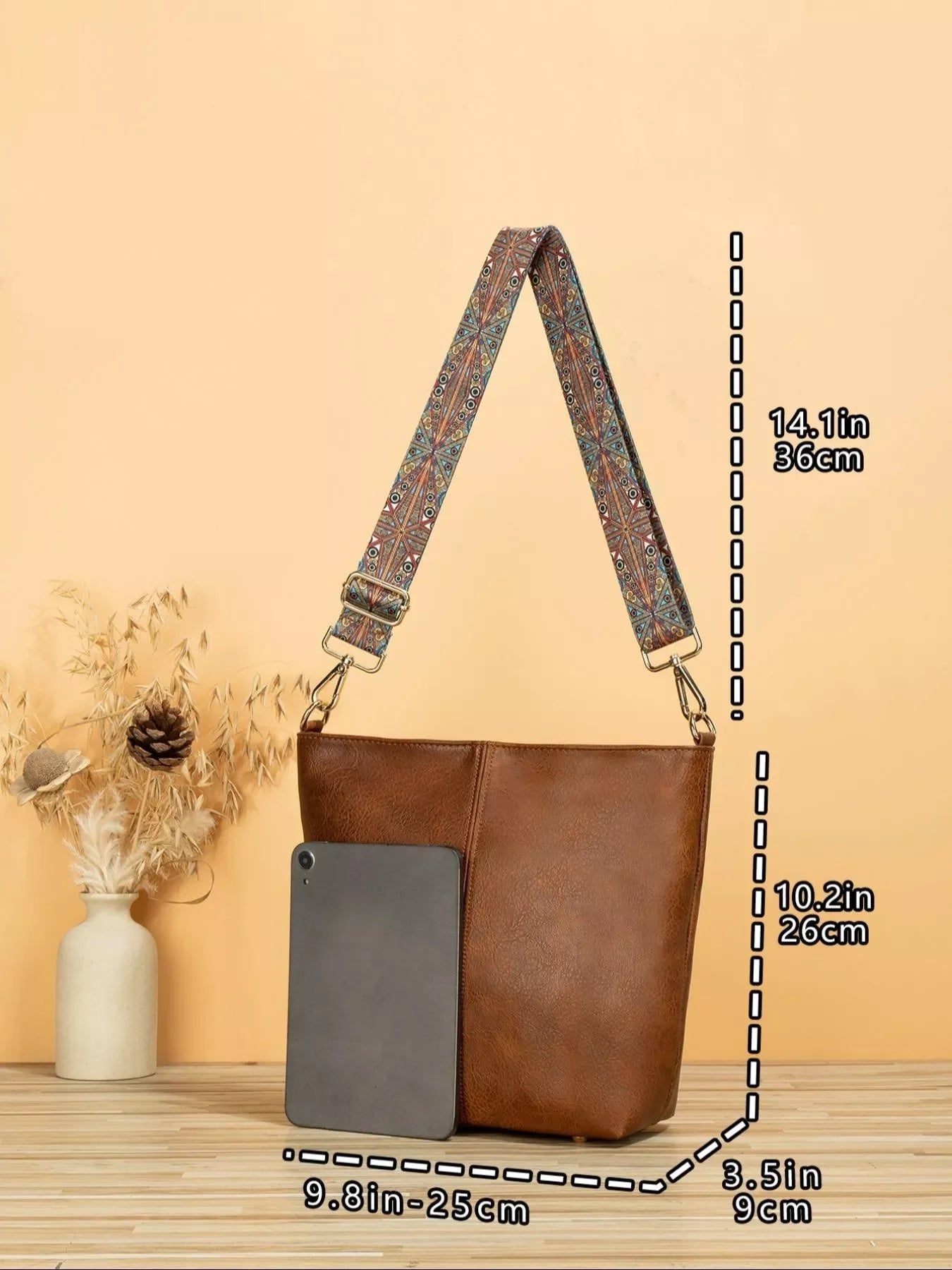 Crossbody Bag With Patterned Strap Everyday Use