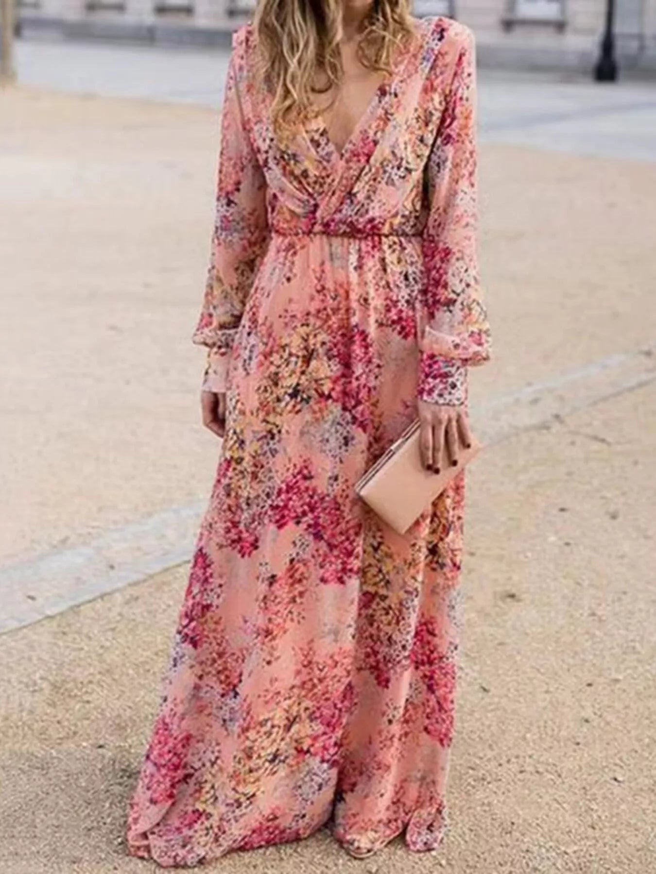 Floral Print Long Sleeve Maxi Dress Plus Size