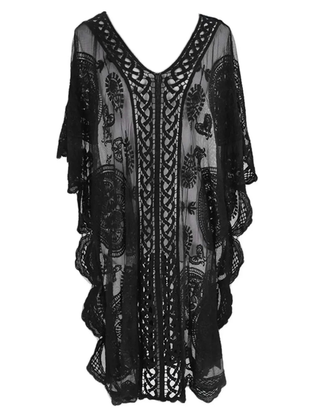 Sheer Lace V Neck Half Sleeve Cover Up One Size - Southern Shores Clothing