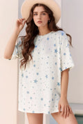 Stars Print Drop Shoulder Oversized T Shirt With Slits - Southern Shores Clothing