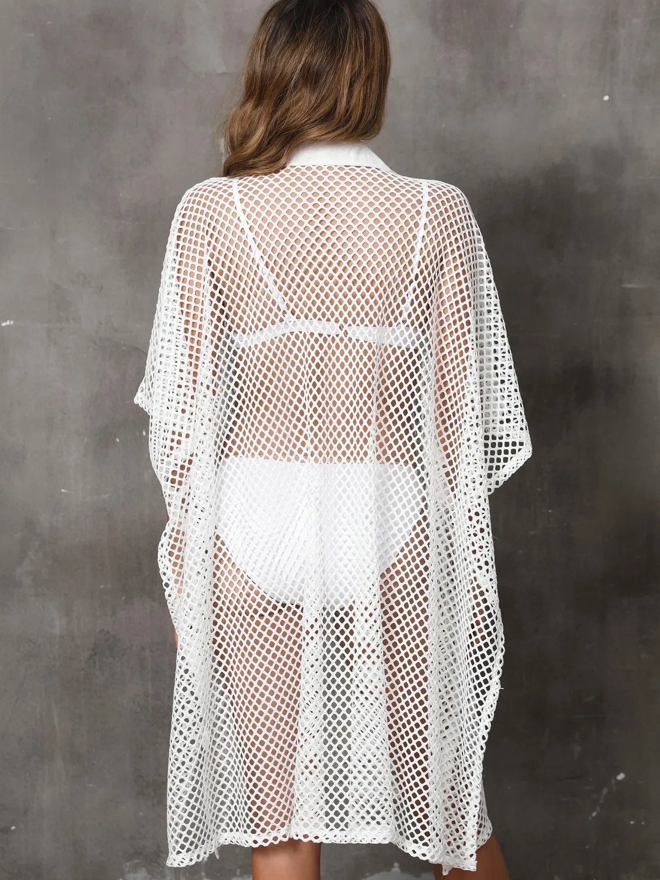 Sheer Mesh Button Up Swim Cover Up One Size