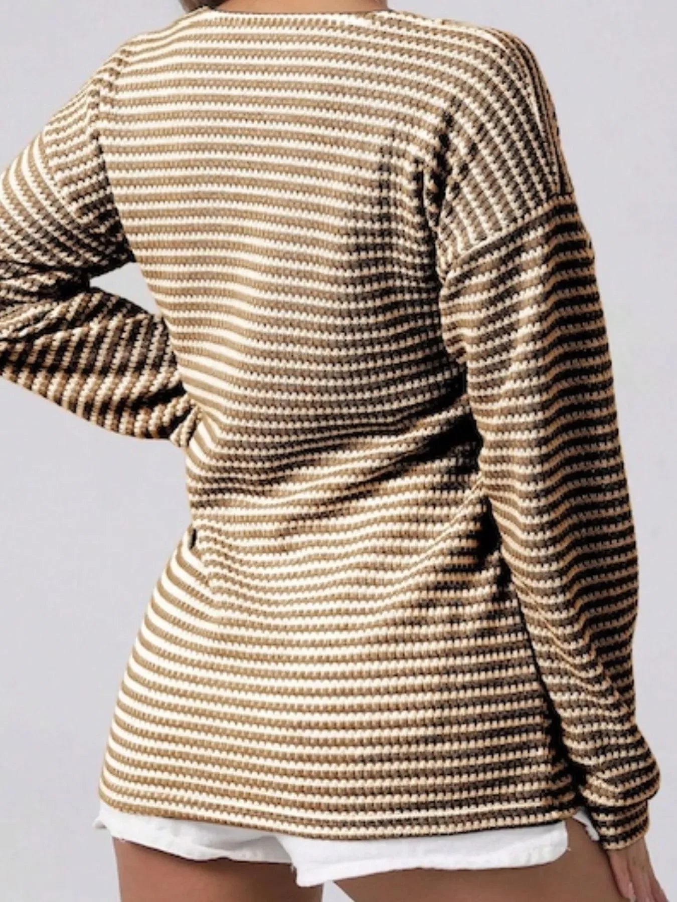 Striped Button Detail Long Sleeve Top - Southern Shores Clothing