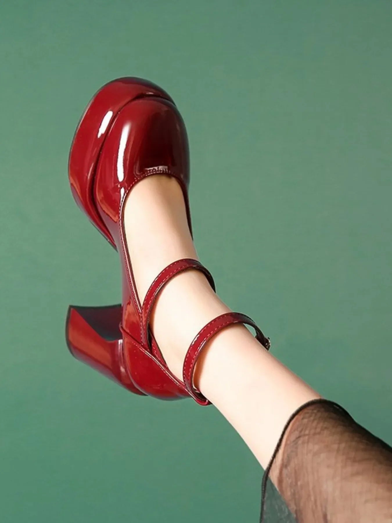 Patent Leather Mary Jane Platform Pumps Mid Heel - Southern Shores Clothing