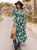 Printed Notched Neck Maxi Dress For Coastal Style - Southern Shores Clothing