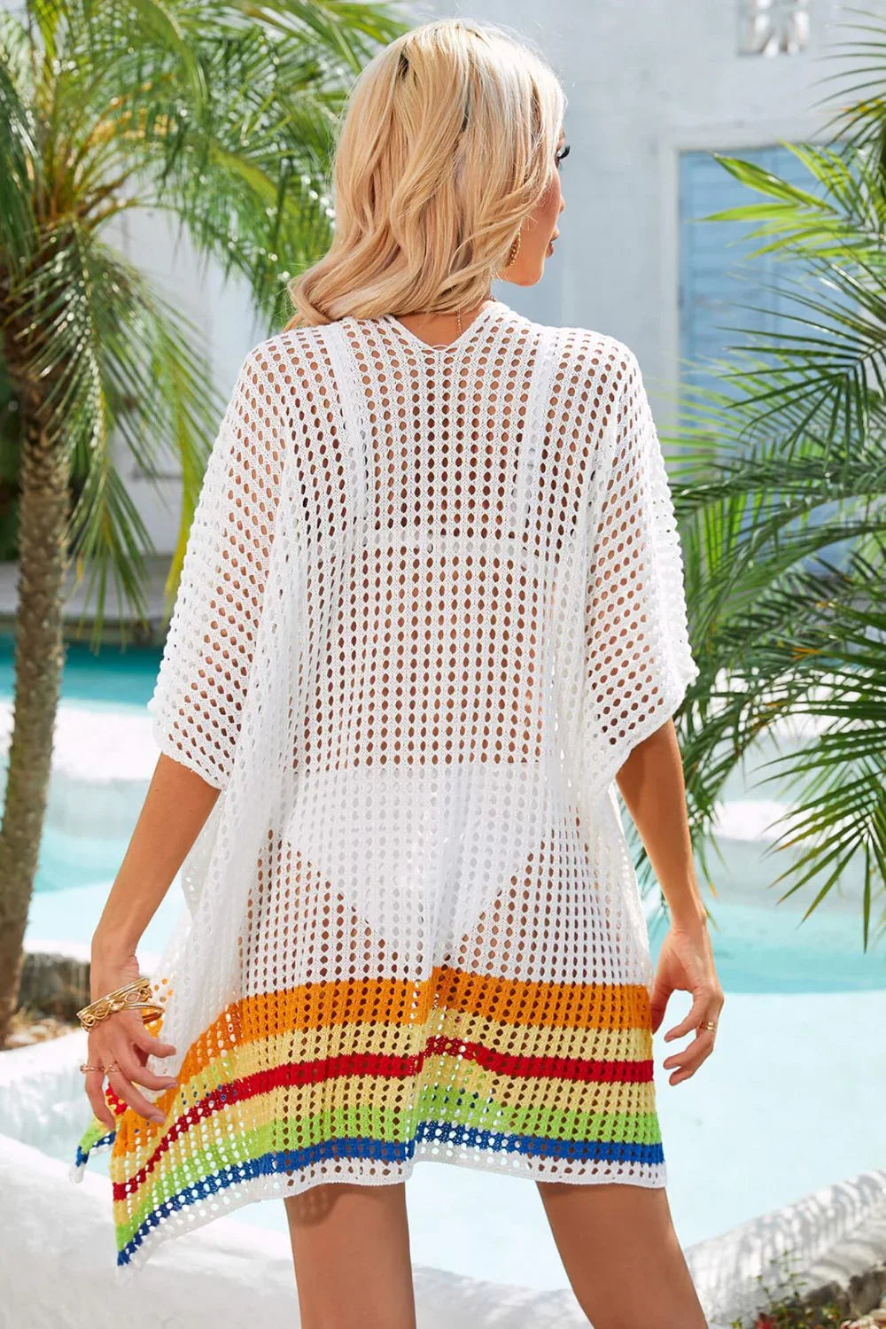 Openwork Striped Beach Swim Cover Up One Size - Southern Shores Clothing