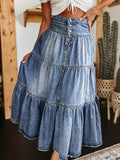 Casual Flowing Denim Tiered Button Fly Skirt - Southern Shores Clothing