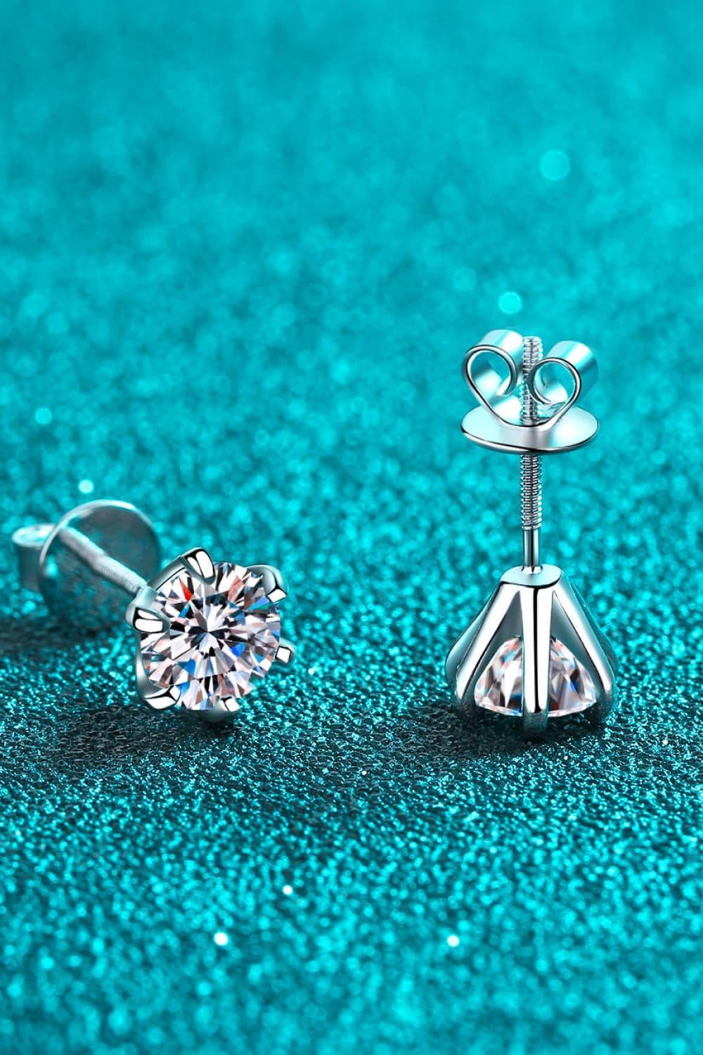 1 Carat Moissanite Rhodium Plated Stud Earrings - Southern Shores Clothing