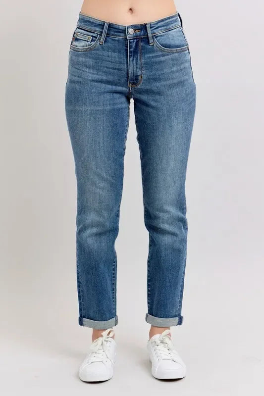Mid Rise Skinny Cuff Plus Size Stretch Denim Jeans - Southern Shores Clothing