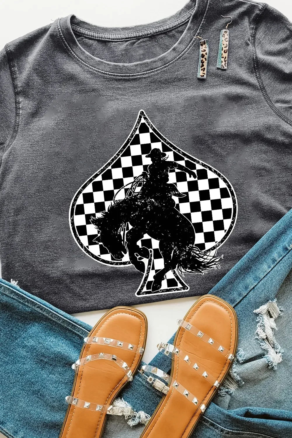 Rodeo Check Spades Western Graphic T Shirt - Southern Shores Clothing