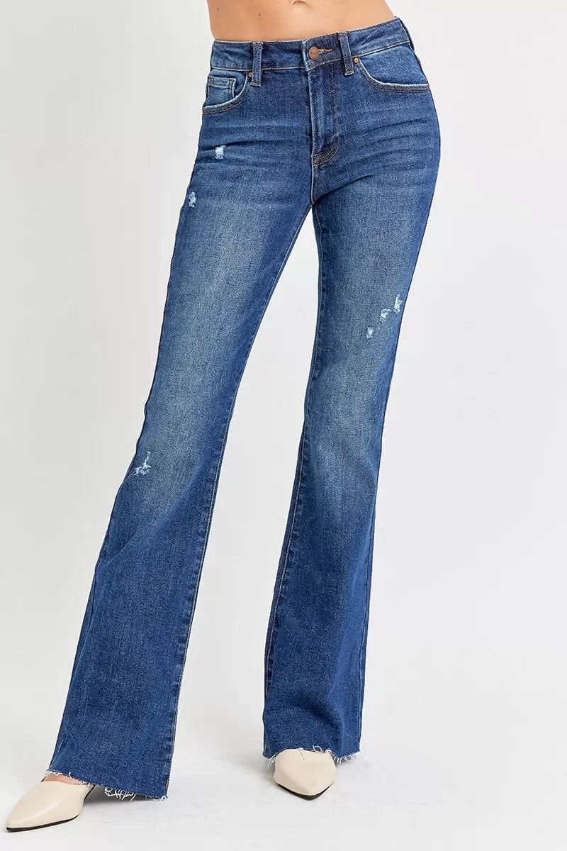 Distressed Mid Rise Flare Jeans Plus Size Denim - Southern Shores Clothing