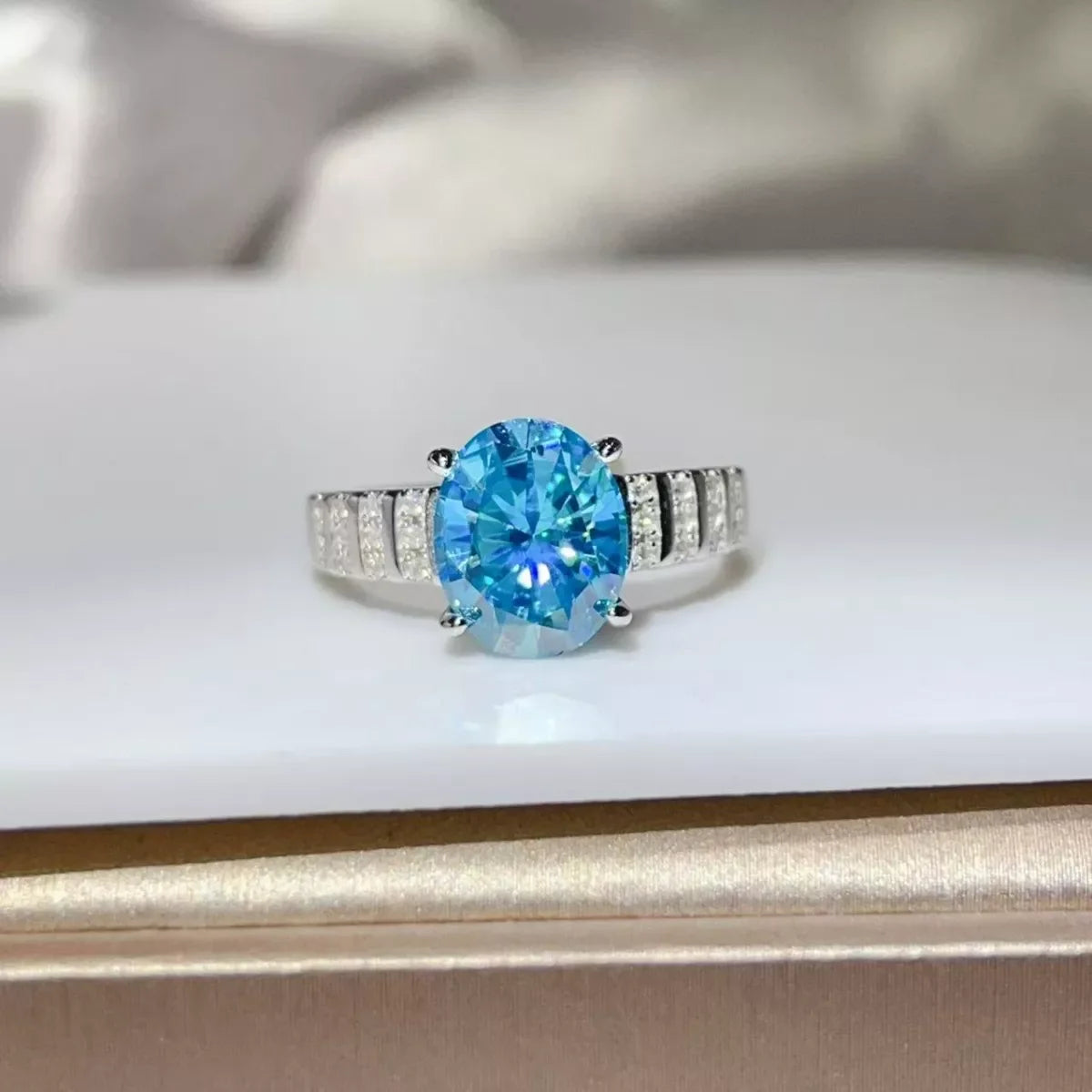 3 Carat Moissanite Oval Ring In Sterling Silver With Side Stones - Southern Shores Clothing