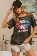 Laser Cut Lip Print Top Old Glory Mineral Washed - Southern Shores Clothing