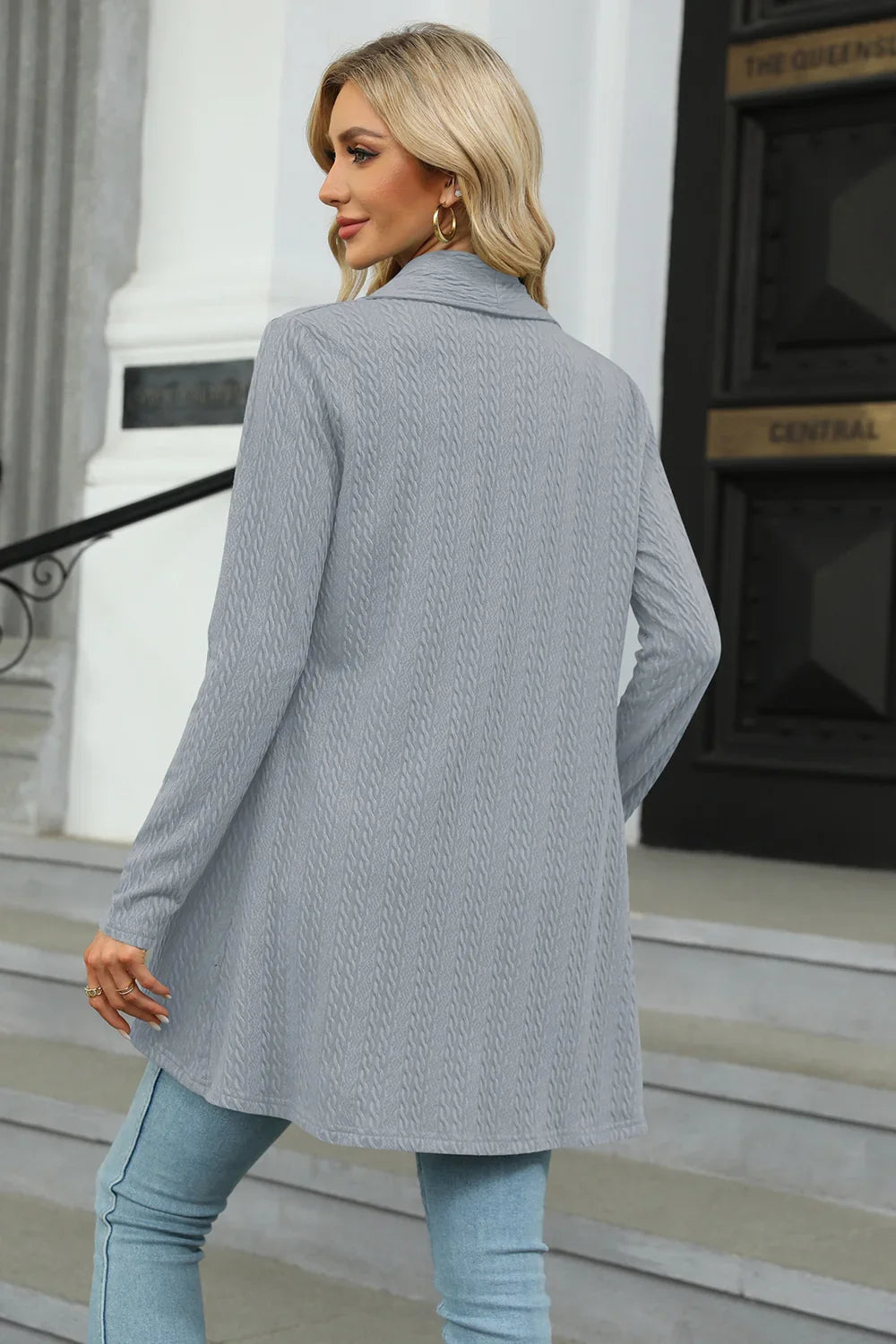 Open Front Cardigan With High-Low Neckline - Southern Shores Clothing