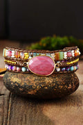 Crystal Beaded Natural Stone Bracelet With Coastal Charm - Southern Shores Clothing
