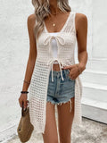 Front Tie Crochet Sleeveless Longline Cardigan - Southern Shores Clothing