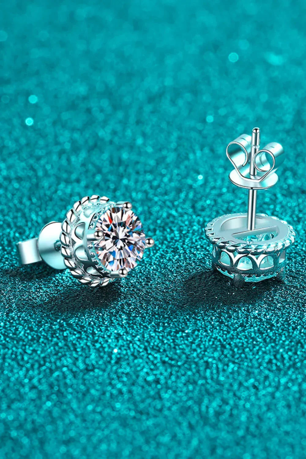 1 Carat Moissanite Rhodium Plated Round Stud Earrings - Southern Shores Clothing