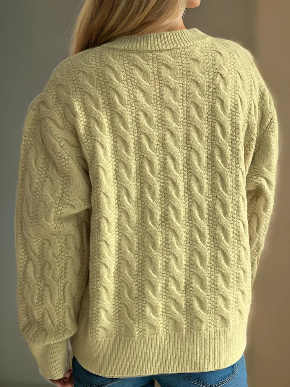 Cable-Knit Round-Neck Long Sleeve Cardigan Buttoned - Southern Shores Clothing
