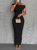 Textured Single Shoulder Bodycon Maxi Dress - Southern Shores Clothing