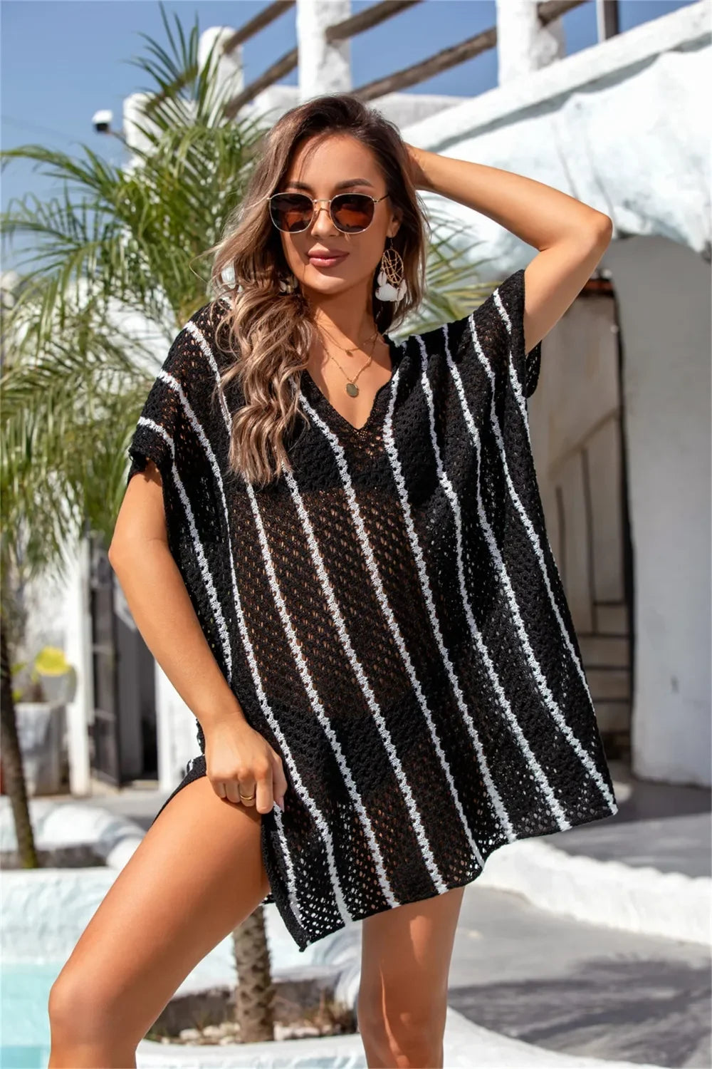Angel Wings Openwork V-Neck Cover Up One Size - Southern Shores Clothing