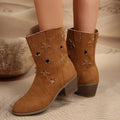 Star Cutout Block Heel Boots Suede Rubber - Southern Shores Clothing