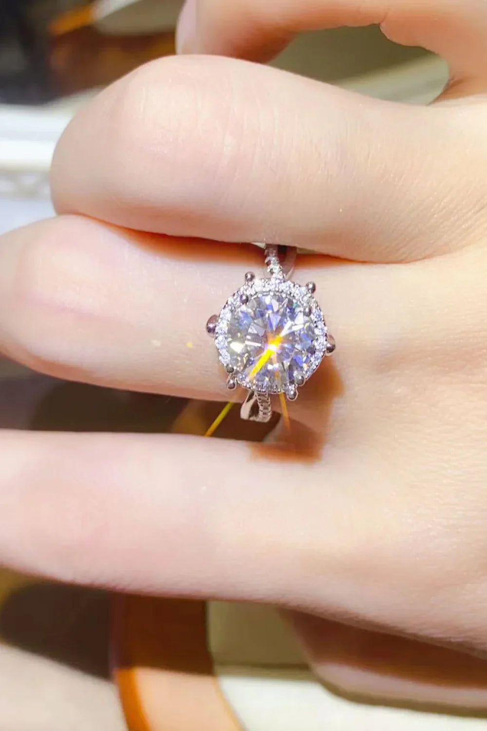 2 Carat Moissanite Sterling Silver Ring With Zircon Halo - Southern Shores Clothing