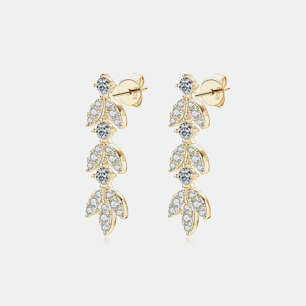 Sterling Silver Moissanite Leaf Earrings - Southern Shores Clothing