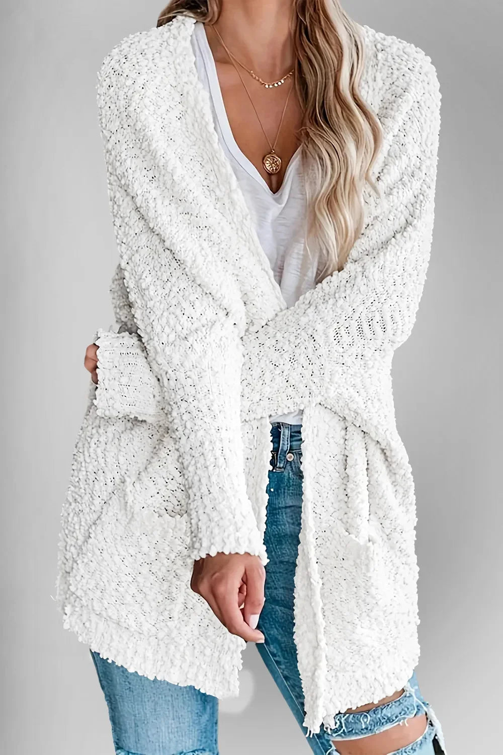 Pocketed Open Front Long Sleeve Cardigan With Stretch - Southern Shores Clothing
