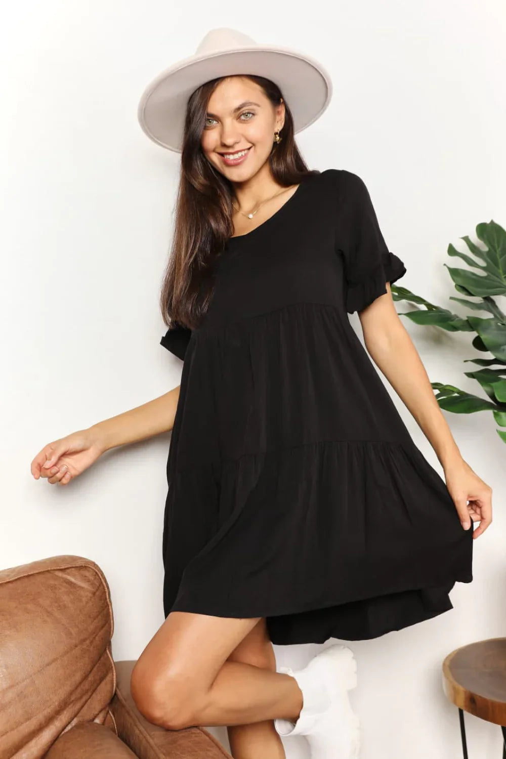Mandy V-Neck Flounce Sleeve Tiered Dress - Southern Shores Clothing