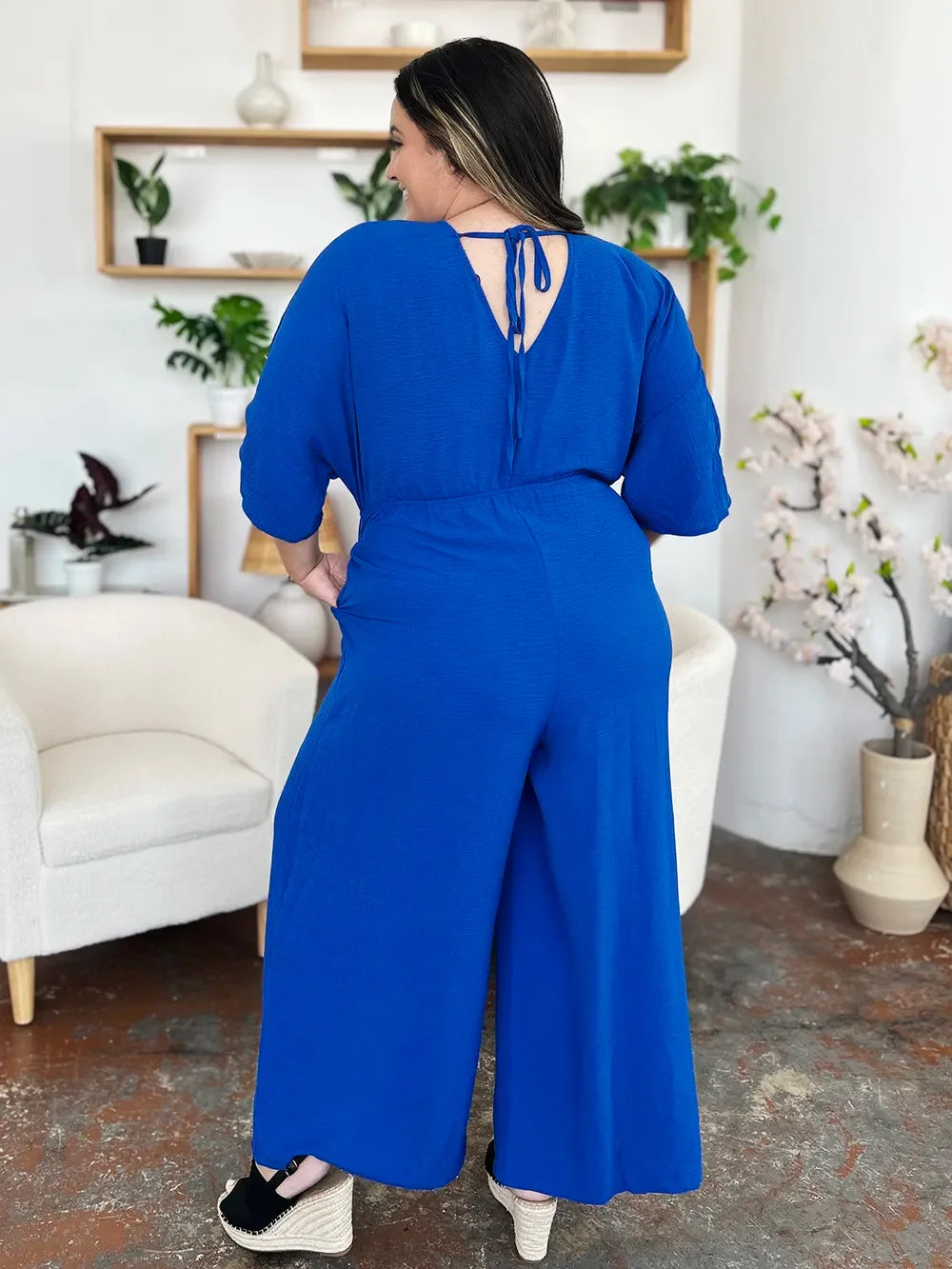 Surplice Wide-Leg Jumpsuit With Hidden Pockets - Southern Shores Clothing